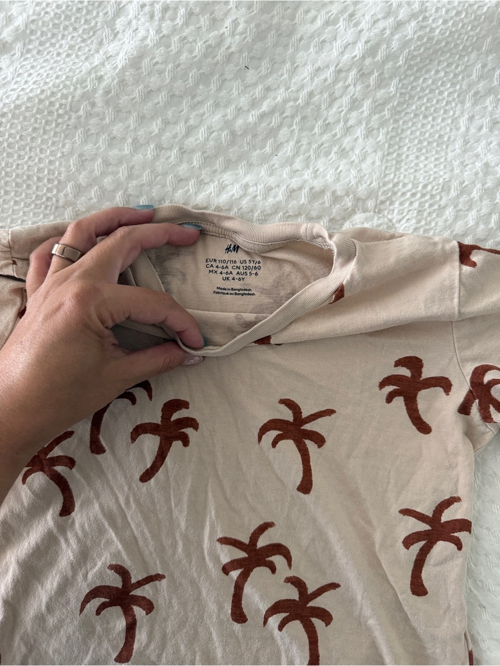 H&M Beige Tee with Rust Palm Motif